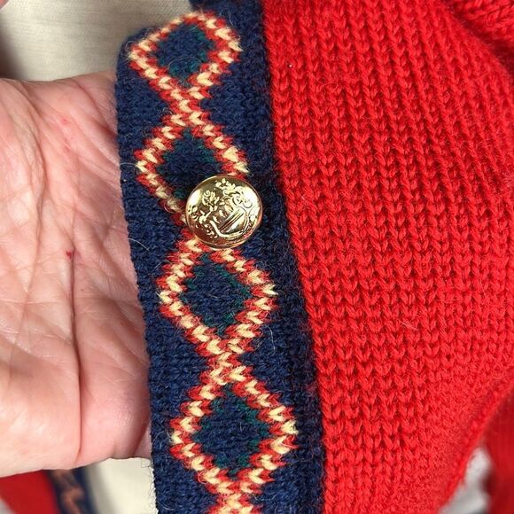 Vintage ASTON Red Wool Cardigan Sweater V-neck Pockets size M - Picture 8 of 12